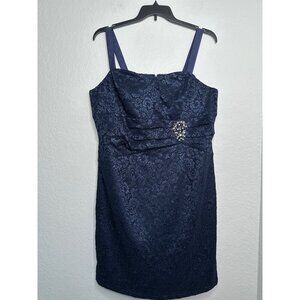 Jessica Howard Navy Blue Lace Dress With Jewel Embellishment Size 16 NWOT